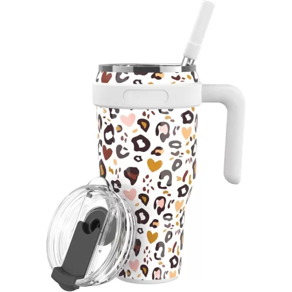 Sursip 40 oz Insulated Tumbler with Screw Lid  Stainless Steel Vacuum Cup with Straw and Handle Keeps Drinks Cold up to 24 Hours  SweatLeak Proof Dishwasher Safe Fits Car Cup Holder BlackWhite Leopard