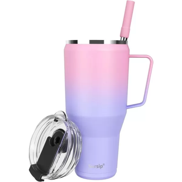 Sursip 40 oz Insulated Tumbler with Screw Lid  Stainless Steel Vacuum Cup with Straw and Handle Keeps Drinks Cold up to 24 Hours  SweatLeak Proof Dishwasher Safe Fits Car Cup Holder PlatingPinkPurple