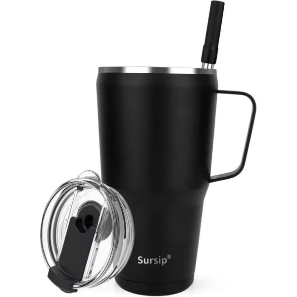 Sursip 40 oz Insulated Tumbler with Screw Lid  Stainless Steel Vacuum Cup with Straw and Handle Keeps Drinks Cold up to 24 Hours  SweatLeak Proof Dishwasher Safe Fits Car Cup Holder BlackBlack