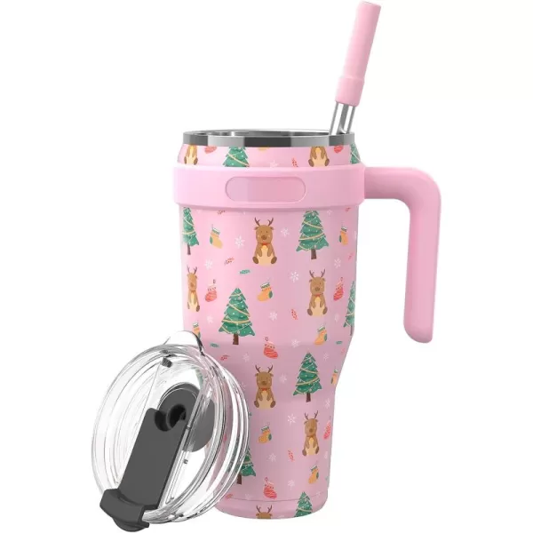 Sursip 40 oz Insulated Tumbler with Screw Lid  Stainless Steel Vacuum Cup with Straw and Handle Keeps Drinks Cold up to 24 Hours  SweatLeak Proof Dishwasher Safe Fits Car Cup Holder BlackPink Elk