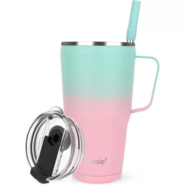 Sursip 40 oz Insulated Tumbler with Screw Lid  Stainless Steel Vacuum Cup with Straw and Handle Keeps Drinks Cold up to 24 Hours  SweatLeak Proof Dishwasher Safe Fits Car Cup Holder PlatingPinkGreen