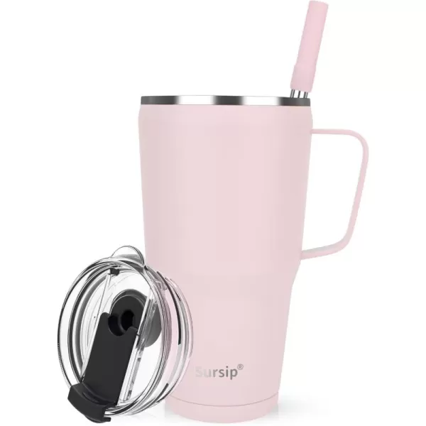 Sursip 40 oz Insulated Tumbler with Screw Lid  Stainless Steel Vacuum Cup with Straw and Handle Keeps Drinks Cold up to 24 Hours  SweatLeak Proof Dishwasher Safe Fits Car Cup Holder PlatingPink
