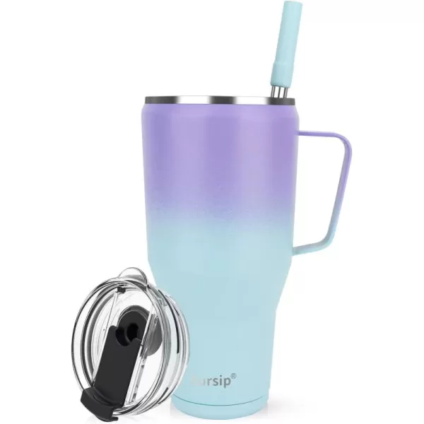Sursip 40 oz Insulated Tumbler with Screw Lid  Stainless Steel Vacuum Cup with Straw and Handle Keeps Drinks Cold up to 24 Hours  SweatLeak Proof Dishwasher Safe Fits Car Cup Holder PlatingPurpleGreen