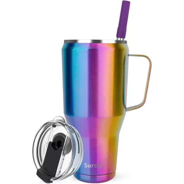 Sursip 40 oz Insulated Tumbler with Screw Lid  Stainless Steel Vacuum Cup with Straw and Handle Keeps Drinks Cold up to 24 Hours  SweatLeak Proof Dishwasher Safe Fits Car Cup Holder PinkPlating