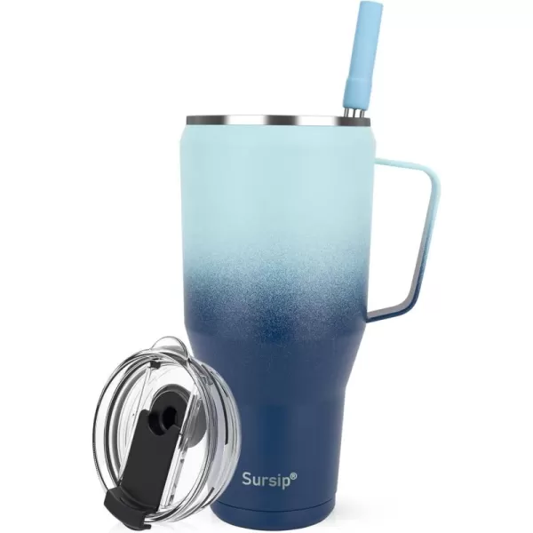 Sursip 40 oz Insulated Tumbler with Screw Lid  Stainless Steel Vacuum Cup with Straw and Handle Keeps Drinks Cold up to 24 Hours  SweatLeak Proof Dishwasher Safe Fits Car Cup Holder BlackWaves