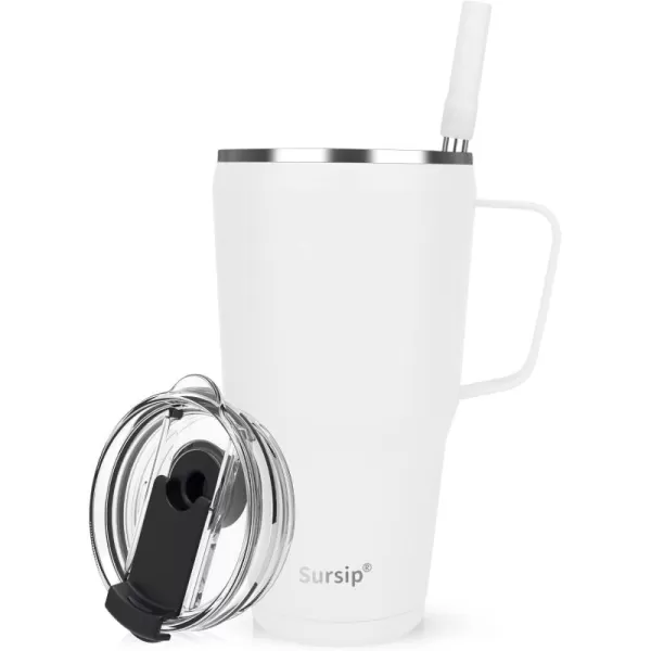 Sursip 40 oz Insulated Tumbler with Screw Lid  Stainless Steel Vacuum Cup with Straw and Handle Keeps Drinks Cold up to 24 Hours  SweatLeak Proof Dishwasher Safe Fits Car Cup Holder PlatingWhite