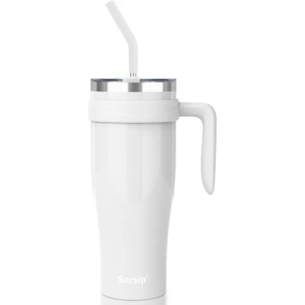 Sursip 50 oz Mug Tumbler with Handle Double Wall Vacuum Stainless Steel Tumbler with Straw and 2 Lids Keeps Drinks Cold up to 24 Hours  Leak Proof Dishwasher Safe Fit Car Cup Holder Ice BlueWhite