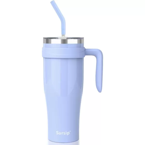 Sursip 50 oz Mug Tumbler with Handle Double Wall Vacuum Stainless Steel Tumbler with Straw and 2 Lids Keeps Drinks Cold up to 24 Hours  Leak Proof Dishwasher Safe Fit Car Cup Holder WhiteIce Blue