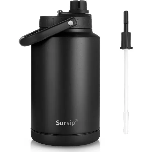 Sursip One Gallon Insulated Water Jug wtih Straw128 Oz Water Bottle188 FoodgradeKeep Drinking Hot and ColdSweat ProofGreat for TravelHikingCampingSportsGamingGiftNavy BlueBlack