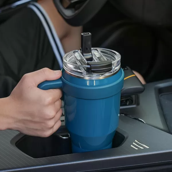 Sursip 40oz Insulated Tumbler with Handle and Flip StrawStainless Steel Travel Mug 2 in 1 Straw LidLeak Proof Keeps Drinks Cold for 24 HoursSweat ProofFit in Cup HolderBlackIce Blue