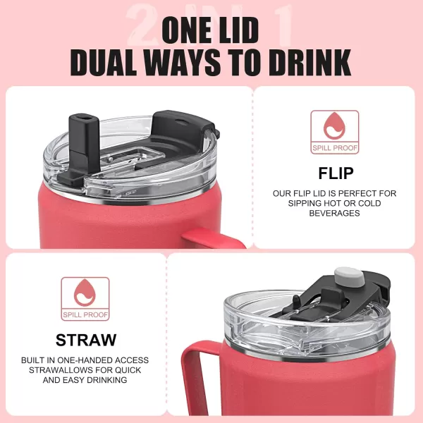 Sursip 40oz Insulated Tumbler with Handle and Flip StrawStainless Steel Travel Mug 2 in 1 Straw LidLeak Proof Keeps Drinks Cold for 24 HoursSweat ProofFit in Cup HolderBlackPink