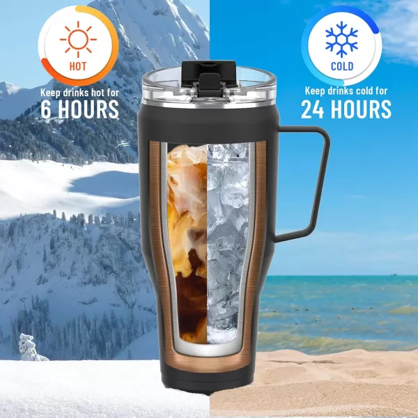 Sursip 40oz Insulated Tumbler with Handle and Flip StrawStainless Steel Travel Mug 2 in 1 Straw LidLeak Proof Keeps Drinks Cold for 24 HoursSweat ProofFit in Cup HolderBlackPink
