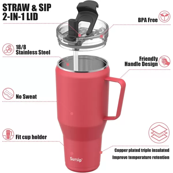 Sursip 40oz Insulated Tumbler with Handle and Flip StrawStainless Steel Travel Mug 2 in 1 Straw LidLeak Proof Keeps Drinks Cold for 24 HoursSweat ProofFit in Cup HolderBlackPink
