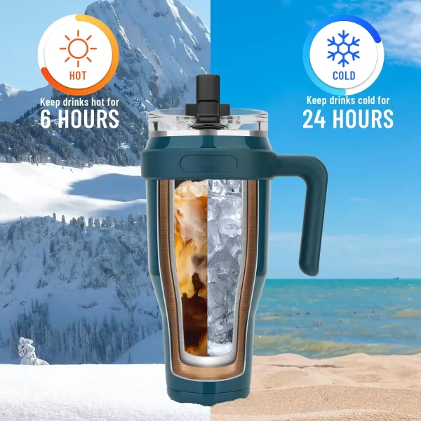 Sursip 40oz Insulated Tumbler with Handle and Flip StrawStainless Steel Travel Mug 2 in 1 Straw LidLeak Proof Keeps Drinks Cold for 24 HoursSweat ProofFit in Cup HolderBlackPink light