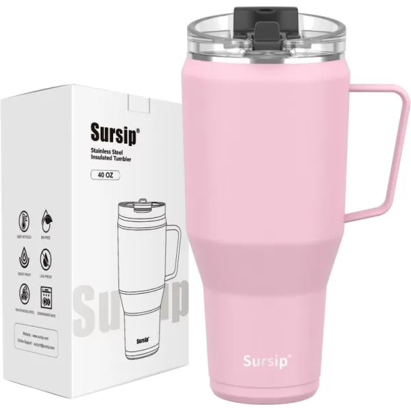 Sursip 40oz Insulated Tumbler with Handle and Flip StrawStainless Steel Travel Mug 2 in 1 Straw LidLeak Proof Keeps Drinks Cold for 24 HoursSweat ProofFit in Cup HolderBlackPink