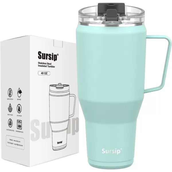 Sursip 40oz Insulated Tumbler with Handle and Flip StrawStainless Steel Travel Mug 2 in 1 Straw LidLeak Proof Keeps Drinks Cold for 24 HoursSweat ProofFit in Cup HolderBlackGreen