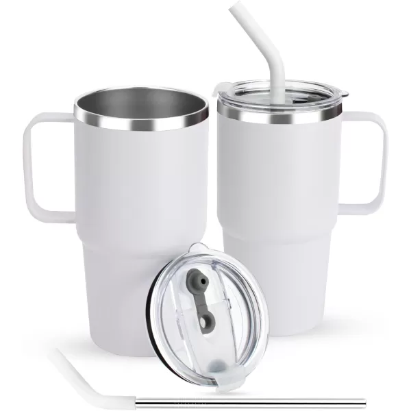 Sursip 24 oz Insulated Cup with Handle Double Wall Vacuum Stainless Steel Tumbler with Straw and 2 Lids For ColdHot Drinks Coffee Travel Mug for CarHomeOfficePartyCamping Lilac1 PackWhite