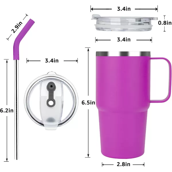 Sursip 24 oz Insulated Cup with Handle Double Wall Vacuum Stainless Steel Tumbler with Straw and 2 Lids For ColdHot Drinks Coffee Travel Mug for CarHomeOfficePartyCamping Lilac1 PackPurple