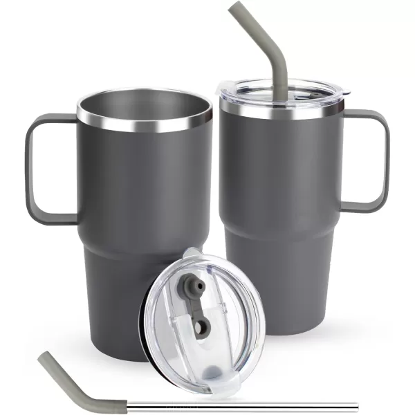 Sursip 24 oz Insulated Cup with Handle Double Wall Vacuum Stainless Steel Tumbler with Straw and 2 Lids For ColdHot Drinks Coffee Travel Mug for CarHomeOfficePartyCamping Lilac1 PackGray