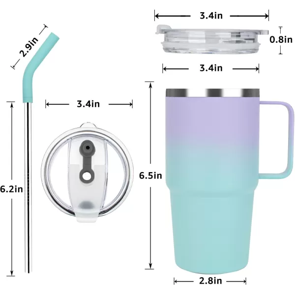 Sursip 24 oz Insulated Cup with Handle Double Wall Vacuum Stainless Steel Tumbler with Straw and 2 Lids For ColdHot Drinks Coffee Travel Mug for CarHomeOfficePartyCamping Lilac1 PackPurpleBlue
