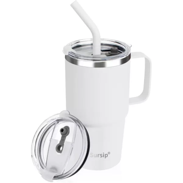 Sursip 24 oz Insulated Cup with Handle Double Wall Vacuum Stainless Steel Tumbler with Straw and 2 Lids For ColdHot Drinks Coffee Travel Mug for CarHomeOfficePartyCamping Lilac1 PackWhite