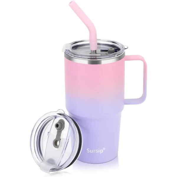 Sursip 24 oz Insulated Cup with Handle Double Wall Vacuum Stainless Steel Tumbler with Straw and 2 Lids For ColdHot Drinks Coffee Travel Mug for CarHomeOfficePartyCamping Lilac1 PackPinkPurple