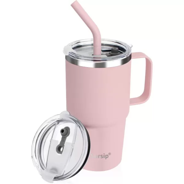 Sursip 24 oz Insulated Cup with Handle Double Wall Vacuum Stainless Steel Tumbler with Straw and 2 Lids For ColdHot Drinks Coffee Travel Mug for CarHomeOfficePartyCamping Lilac1 PackPink