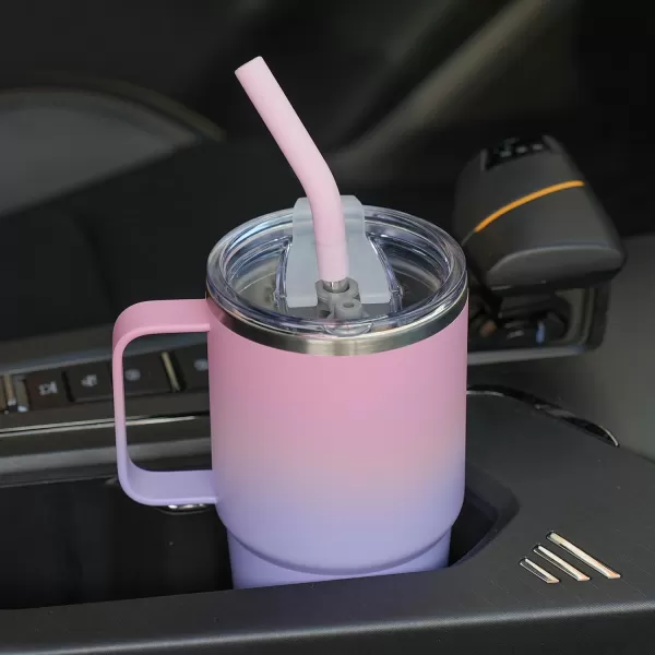 Sursip 24 oz Insulated Cup with Handle Double Wall Vacuum Stainless Steel Tumbler with Straw and 2 Lids For ColdHot Drinks Coffee Travel Mug for CarHomeOfficePartyCamping Waves1 PackPinkPurple