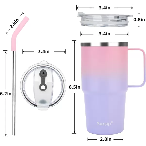 Sursip 24 oz Insulated Cup with Handle Double Wall Vacuum Stainless Steel Tumbler with Straw and 2 Lids For ColdHot Drinks Coffee Travel Mug for CarHomeOfficePartyCamping Waves1 PackPinkPurple
