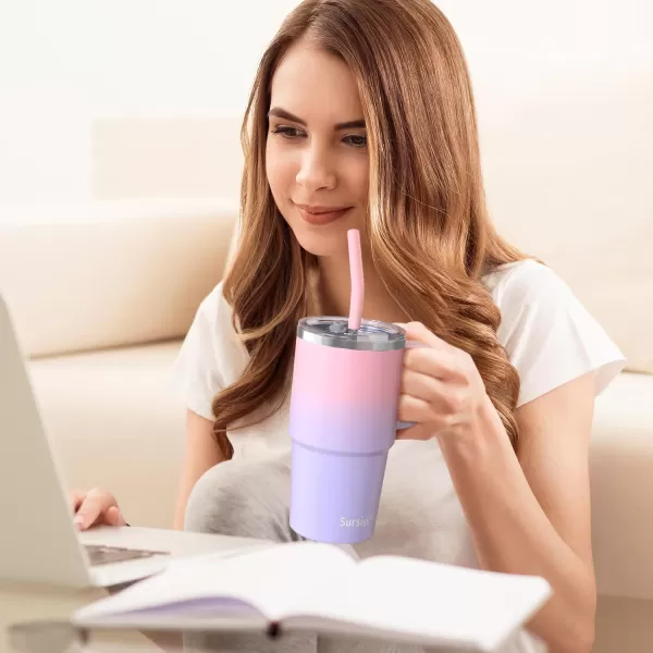 Sursip 24 oz Insulated Cup with Handle Double Wall Vacuum Stainless Steel Tumbler with Straw and 2 Lids For ColdHot Drinks Coffee Travel Mug for CarHomeOfficePartyCamping Waves1 PackPinkPurple