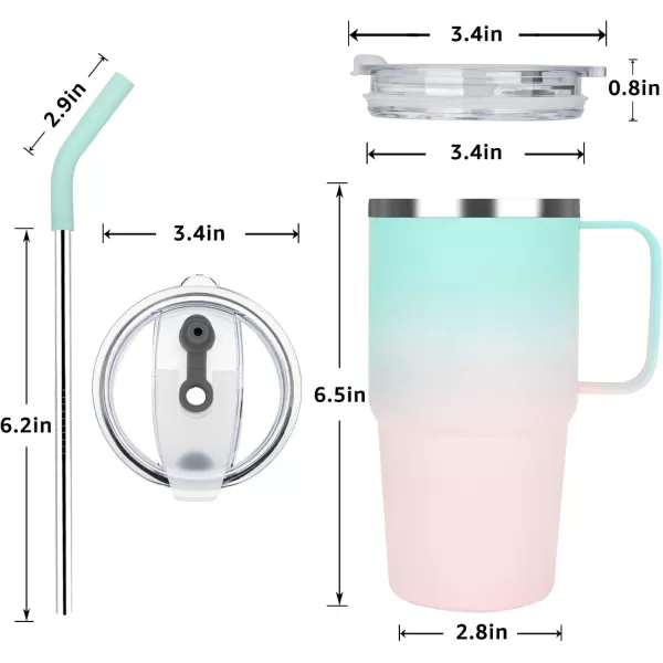 Sursip 24 oz Insulated Cup with Handle Double Wall Vacuum Stainless Steel Tumbler with Straw and 2 Lids For ColdHot Drinks Coffee Travel Mug for CarHomeOfficePartyCamping Orange1 PackGreenPink