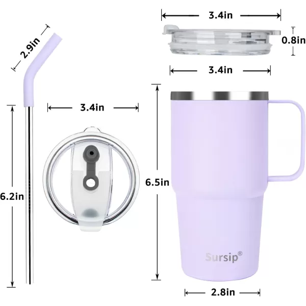 Sursip 24 oz Insulated Cup with Handle Double Wall Vacuum Stainless Steel Tumbler with Straw and 2 Lids For ColdHot Drinks Coffee Travel Mug for CarHomeOfficePartyCamping Orange1 PackLilac