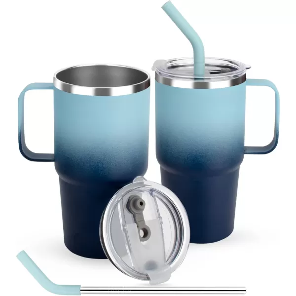 Sursip 24 oz Insulated Cup with Handle Double Wall Vacuum Stainless Steel Tumbler with Straw and 2 Lids For ColdHot Drinks Coffee Travel Mug for CarHomeOfficePartyCamping Orange1 PackWaves