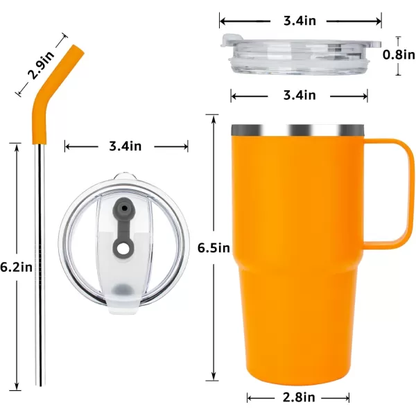 Sursip 24 oz Insulated Cup with Handle Double Wall Vacuum Stainless Steel Tumbler with Straw and 2 Lids For ColdHot Drinks Coffee Travel Mug for CarHomeOfficePartyCamping Orange1 PackOrange