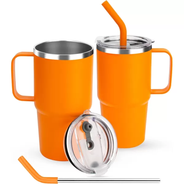 Sursip 24 oz Insulated Cup with Handle Double Wall Vacuum Stainless Steel Tumbler with Straw and 2 Lids For ColdHot Drinks Coffee Travel Mug for CarHomeOfficePartyCamping Orange1 PackOrange