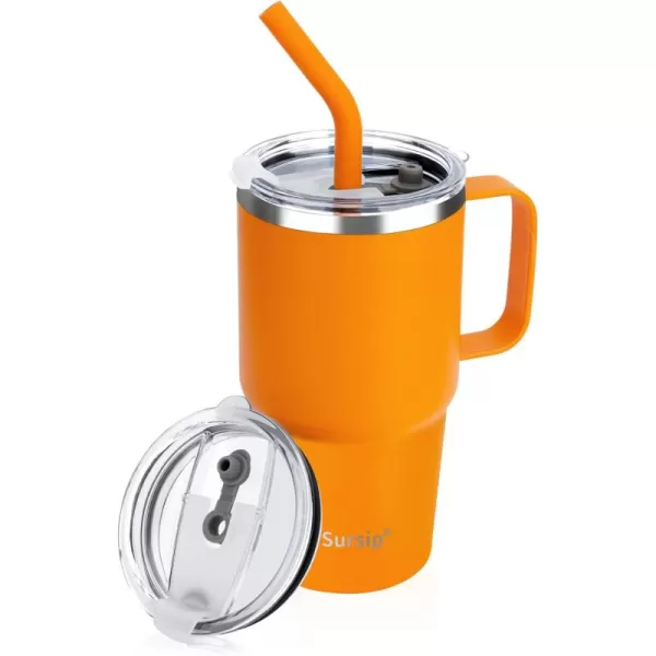 Sursip 24 oz Insulated Cup with Handle Double Wall Vacuum Stainless Steel Tumbler with Straw and 2 Lids For ColdHot Drinks Coffee Travel Mug for CarHomeOfficePartyCamping Orange1 PackOrange