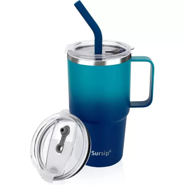 Sursip 24 oz Insulated Cup with Handle Double Wall Vacuum Stainless Steel Tumbler with Straw and 2 Lids For ColdHot Drinks Coffee Travel Mug for CarHomeOfficePartyCamping Orange1 PackGreenNavy