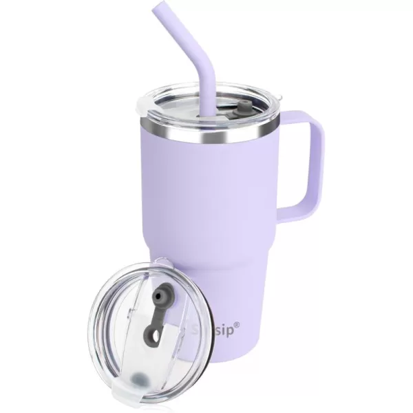 Sursip 24 oz Insulated Cup with Handle Double Wall Vacuum Stainless Steel Tumbler with Straw and 2 Lids For ColdHot Drinks Coffee Travel Mug for CarHomeOfficePartyCamping Orange1 PackLilac