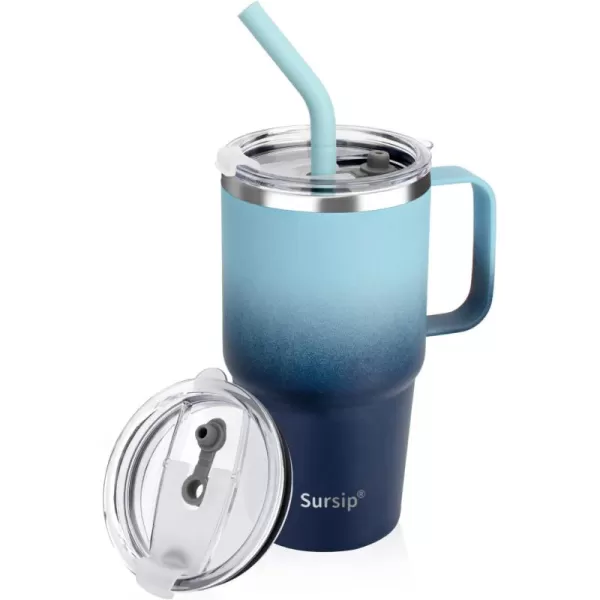 Sursip 24 oz Insulated Cup with Handle Double Wall Vacuum Stainless Steel Tumbler with Straw and 2 Lids For ColdHot Drinks Coffee Travel Mug for CarHomeOfficePartyCamping Orange1 PackWaves