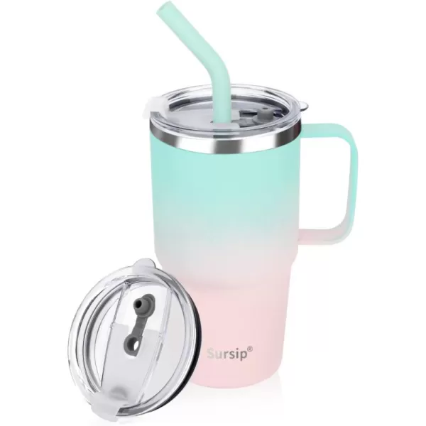 Sursip 24 oz Insulated Cup with Handle Double Wall Vacuum Stainless Steel Tumbler with Straw and 2 Lids For ColdHot Drinks Coffee Travel Mug for CarHomeOfficePartyCamping Orange1 PackGreenPink