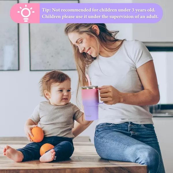 Sursip 24 oz Insulated Cup with Handle Double Wall Vacuum Stainless Steel Tumbler with Straw and 2 Lids For ColdHot Drinks Coffee Travel Mug for CarHomeOfficePartyCamping Lilac1 PackLilac