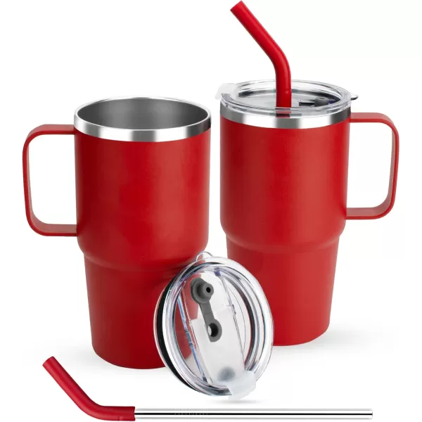 Sursip 24 oz Insulated Cup with Handle Double Wall Vacuum Stainless Steel Tumbler with Straw and 2 Lids For ColdHot Drinks Coffee Travel Mug for CarHomeOfficePartyCamping Red1 PackRed