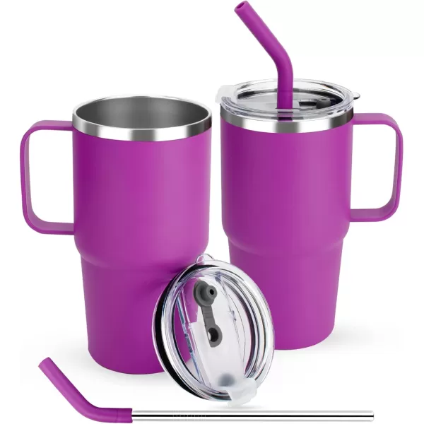 Sursip 24 oz Insulated Cup with Handle Double Wall Vacuum Stainless Steel Tumbler with Straw and 2 Lids For ColdHot Drinks Coffee Travel Mug for CarHomeOfficePartyCamping Lilac1 PackPurple