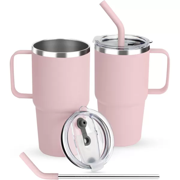 Sursip 24 oz Insulated Cup with Handle Double Wall Vacuum Stainless Steel Tumbler with Straw and 2 Lids For ColdHot Drinks Coffee Travel Mug for CarHomeOfficePartyCamping Lilac1 PackPink
