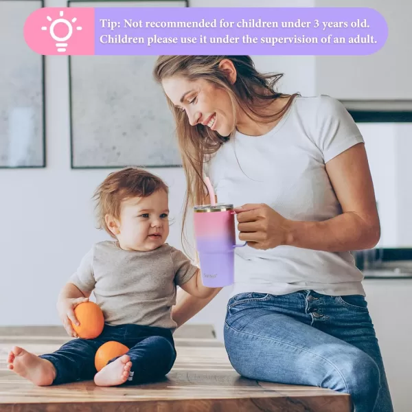Sursip 24 oz Insulated Cup with Handle Double Wall Vacuum Stainless Steel Tumbler with Straw and 2 Lids For ColdHot Drinks Coffee Travel Mug for CarHomeOfficePartyCamping Lilac1 PackPink