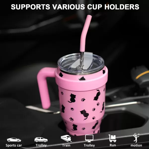 Sursip 40 oz Insulated Tumbler with Handle and StrawStainless Steel Vacuum Insulated MugGifts for Women Men Him HerIced Tea or CoffeeDrinks Cold up to 24 HoursFit Car HolderBlackPinkCat