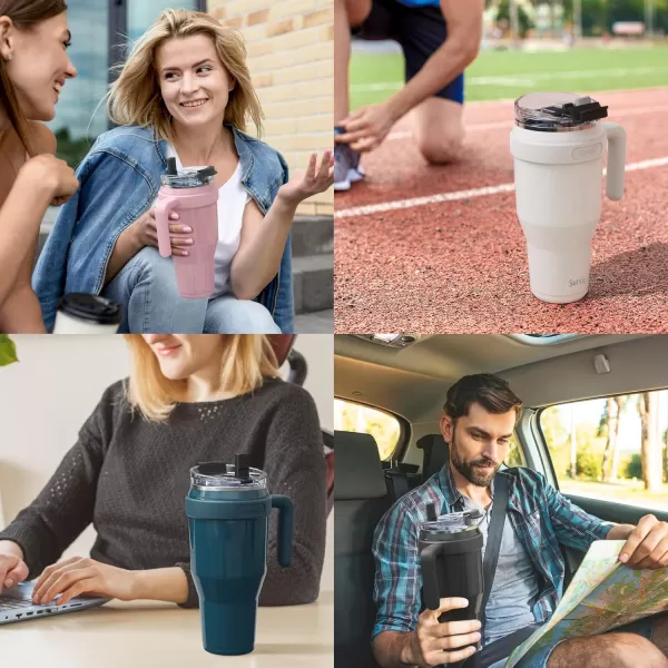 Sursip 40oz Insulated Tumbler with Handle and Flip StrawStainless Steel Travel Mug 2 in 1 Straw LidLeak Proof Keeps Drinks Cold for 24 HoursSweat ProofFit in Cup HolderBlackIce Blue
