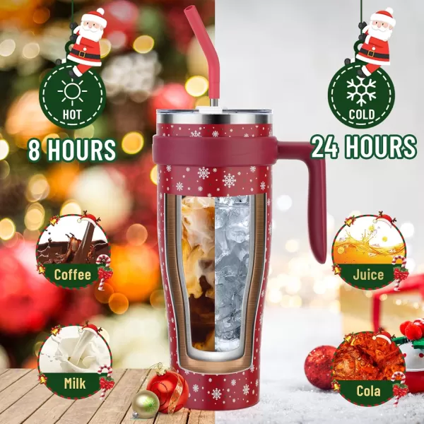 Sursip 50 oz Mug Tumbler with Handle Double Wall Vacuum Stainless Steel Tumbler with Straw and 2 Lids Keeps Drinks Cold up to 24 Hours  Leak Proof Dishwasher Safe Fit Car Cup Holder Ice BlueRed Snowflake
