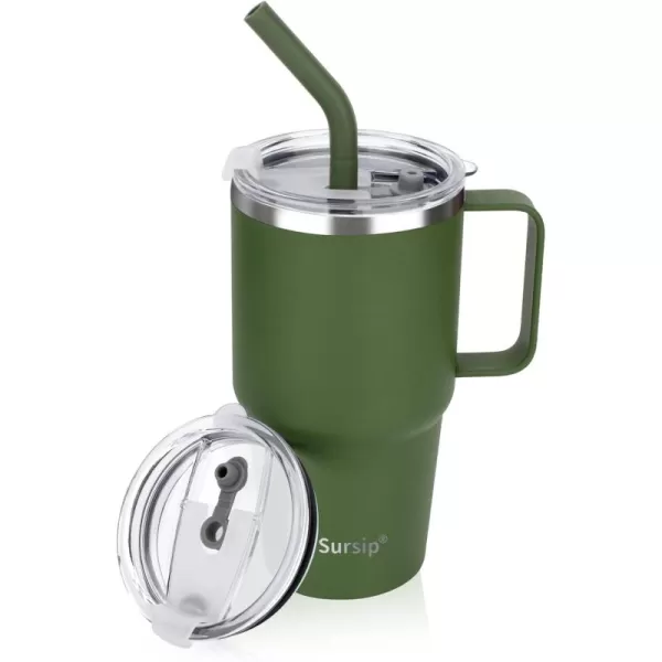Sursip 24 oz Insulated Cup with Handle Double Wall Vacuum Stainless Steel Tumbler with Straw and 2 Lids For ColdHot Drinks Coffee Travel Mug for CarHomeOfficePartyCamping Red1 PackOlive Green