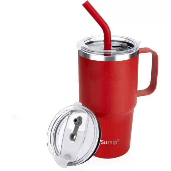Sursip 24 oz Insulated Cup with Handle Double Wall Vacuum Stainless Steel Tumbler with Straw and 2 Lids For ColdHot Drinks Coffee Travel Mug for CarHomeOfficePartyCamping Red1 PackRed